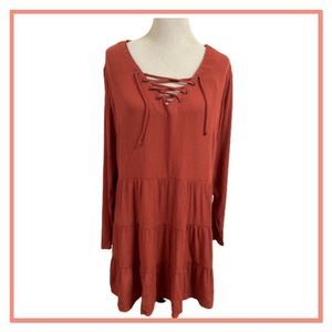 No Boundaries XXL/2XG (19) Brown Lace Up Tier Dress